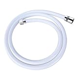 Aufwendig verchromt Hochwertiger Dehnbarer Brauseschlauch Weiß/Chrom PVC Schlauch Drehbar 150 cm Duschschlauch Flexibler Flexschlauch für Handbrause Duschkopf Duschbrause