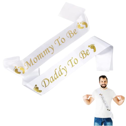 OUDQFCJ Lot de 2 écharpes Mummy To Be Daddy To Be Mummy And Daddy To Be pour fête prénatale, cadeau pour fête prénatale, décoration de fête, révélation du sexe (or blanc)