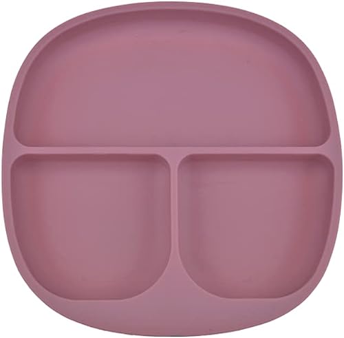 Dreamroo Silicone Divided Plate for Babies & Toddlers - Plate stays put with suction feature - Microwave & Dishwasher safe (Pink)