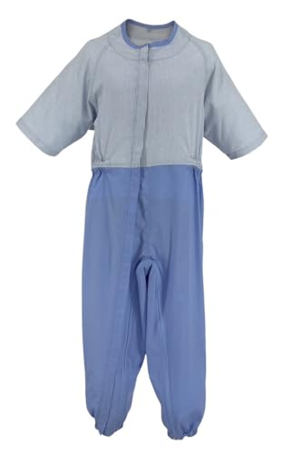 2920 介護 つなぎパジャマ 夏 半袖 男女兼用 (4 ブルー LL)