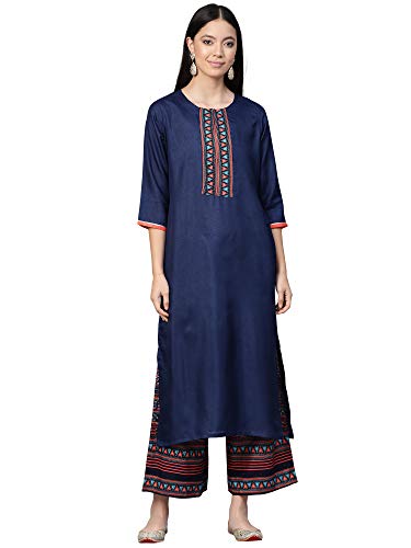 Image of INDO ERA Women's Polyester Solid Straight Kurta with Pant Set (IE24KS9NB1741)