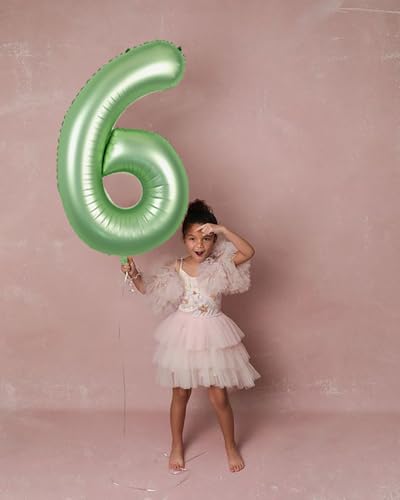 Image of 6 Balloon Numbers Birthday Decorations, 40In Sage-Green Balloons for Party | Eye-catching Appearance, Perfect Decorative Centerpieces, Convenient Self-sealing Structure, Widely for Various Occasions