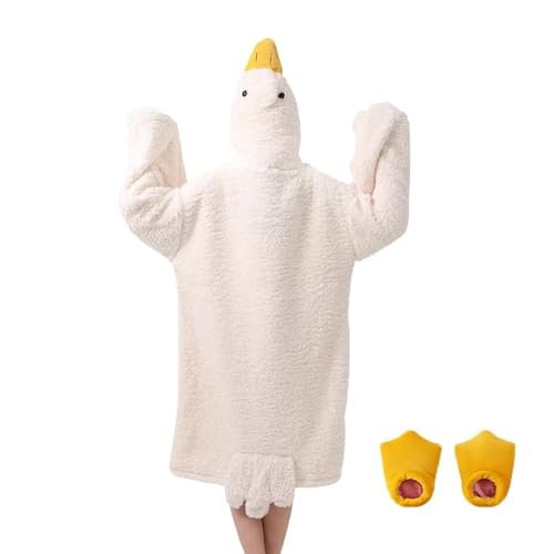 CHOXIO Wearable Goose Blanket Hoodie Onesie Duck Oversized Blankets Hooded Costume for Adult & Kid Warm Cozy Sleeping Bag (white goose S)