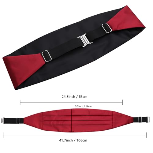 Image of Alizeal Mens Multicolored Silk Solid Cummerbund Bow Tie Set | with Cummerbund Pocket Square Pre-tied Adjustable for Mens Gift