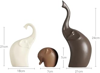 Xtore Home Décor Elephant Family Matte Finish Ceramic Figures - (Set of 4 Piece, Matte Brown)