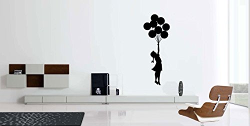 AnOL (19x50 cm) Banksy Vinyl Wall Decal Escapism Stunning Girl with Balloons/Street Graffiti Art Decor Sticker/Home DIY Mural! + Free Random Decal Gift
