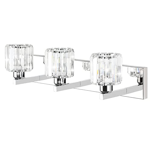 Image of Aipsun Crystal Vanity Light Fixtures Modern Vanity Light for Bathroom Crystal Bathroom Lighting Fixture Wall Light Over Mirror 3 Lights(Not Include Bulb)