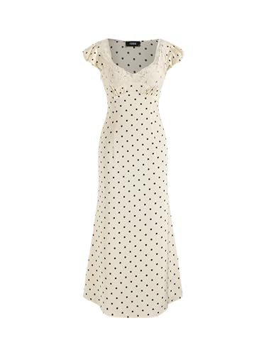 CIDER Holiday Dress Polka Dot Lace Trim Sweetheart Neck High Waist Maxi Dress Wedding Guest Sleeveless