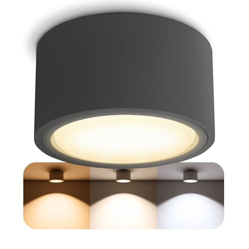 SSC-LUXon CELI-X Aufbau Deckenstrahler flach inkl. LED Leuchtmittel GX53 - Spotlampe anthrazit rund warmweißes Licht 5W 230V