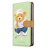 iPhone 16 e 用 熊ゴルファー テディベア ゴルフ グリーン 手帳型 スマホケース フレキシブル アイフォン16eのケース 220874m