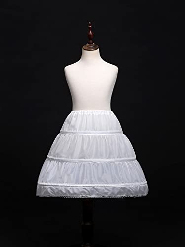 3 Hoops Petticoat Full Slips Flower Girls Crinoline Skirts Ball Gowns Drawstring Adjustable Waist Lining White3