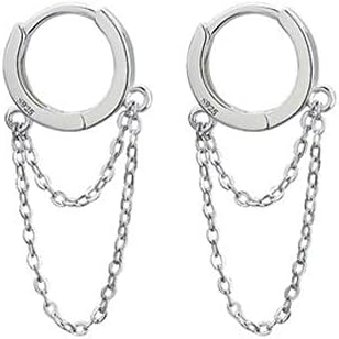 Tassel Chain Drop Dangle Small Hoop Earrings for Women Girls Men 925 Sterling Silver Huggie Helix Cartilage Tragus Daith Piercing Cuff Minimalist Fashion Personalized Punk Jewelry