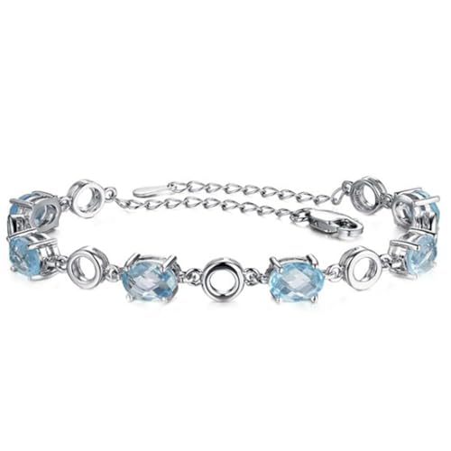 IzuBizu London Women's 925 Sterling Silver Sky Blue Topaz Gemstone Bracelet Light Blue Oval Diamond Wedding Anniversary Christmas Jewellery