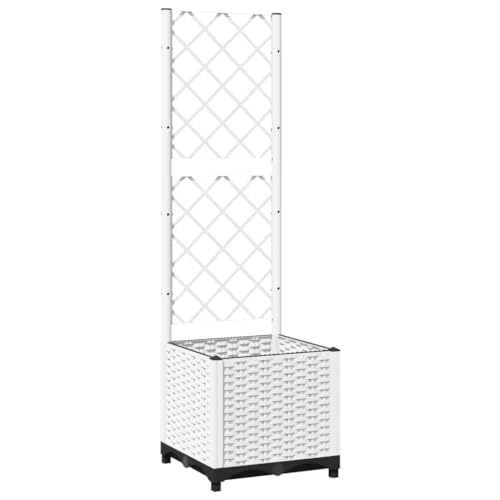 XHNIFBN Macetero con enrejado, color blanco, 40 x 40 x 136 cm, de polipropileno resistente, diseño moderno para tomates y rosas, ahorra espacio, para balcón, terraza, jardín
