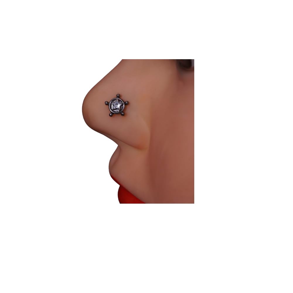HandmadeIndian Nose Stud Fresh Diamond Nose Ring Crystal Nose Sud Gift For Her Black Plating Nose Stud Indian Nose Ring
