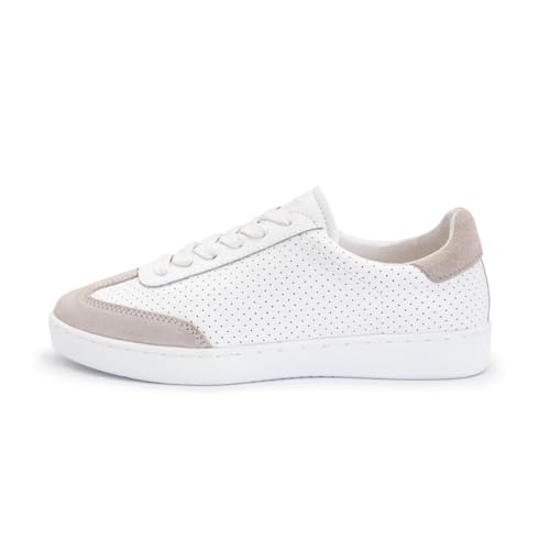 Anna Kern Suny 7420 - Zapatillas deportivas para hombre, piel blanca, ancho normal, suela de poliuretano continua, entresuela extraíble, blanco/beige, 45 1/3 EU