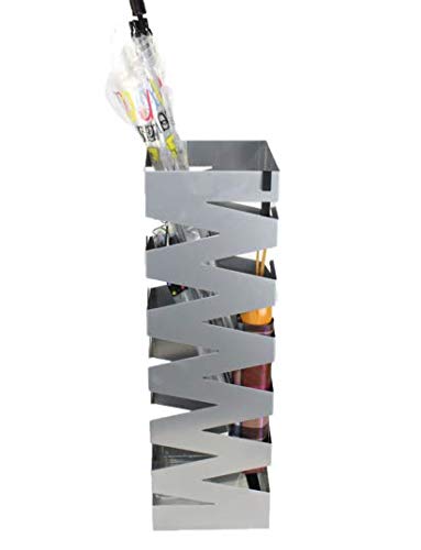 Porte-Parapluie Zigzag En Métal Argenté Avec Bac Récupérateur - 15.5x15.5x49 Cm - Pour Entrée Ou Bureau