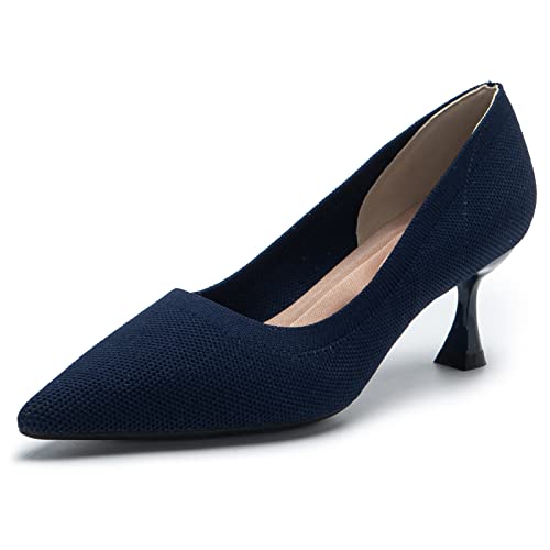 Yeojou Dress Shoes For Women High Heels Closed Toe Pointed Toe Kitten Heels Knitted 2.36 Inch Heels For Women Shoes For Women Dressy Low Heel Comfortable Heels Dark Blue Pumps For Women #TOP30