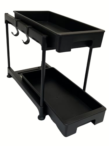 2-Tier Sliding Drawers for Kitchen & Bathroom Storage and Organisation, Under Sink Cabinet Organiser with Plastic Pipes
