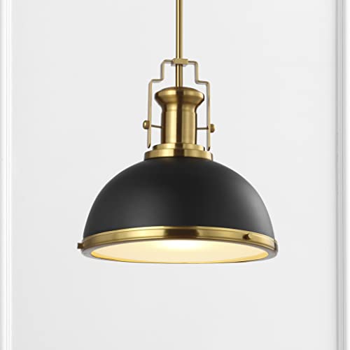 Image of JONATHAN Y Homer Industrial Dome Pendant 13 inch, Black /Brass Gold
