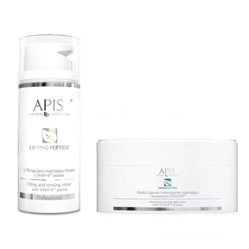 APIS Express Lifting Algenmaske & LIFTING PEPTIDE Ultraschall-Spannungsgel-Set | Sofort Lifting Effekt, Hyaluron & SNAP-8 Peptide | Ideal für NuFace, Ultraschallgel für Gesicht & Alginat Masken