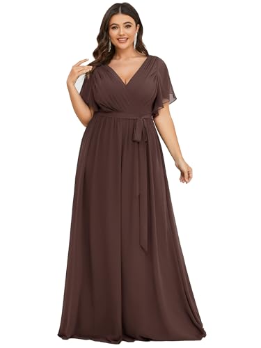 Image of Ever-Pretty Plus Women's Chiffon Bridesmaid Dress A-Line Empire Waist Floor Length Plus Size Formal Wedding Guest Dresses
