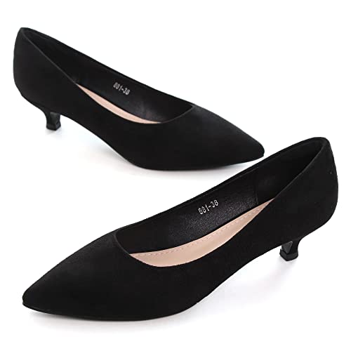Image of Women's Low Kitten Heel Pumps Classic Fashion Dress Pumps Simple Heeled Shoes for Office Work