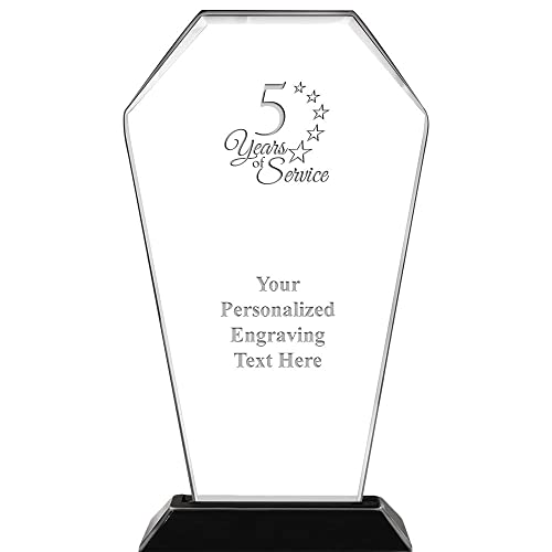 Crown Awards 5 Years of Service Personalized Acrylic Trophy, 9" Engraved Custom Vault Acrylic, Engraving Included Prime
