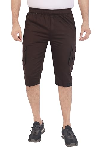 Image of Men Cotton Regular Fit Solid Knee Length Short | 2 Zipper Pocket | 4 Button Pockets | Versatile Half Pants for Everyday -