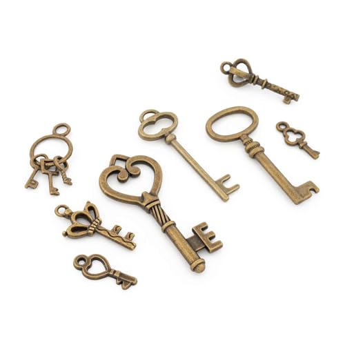 Juego de 8 llaves diferentes como colgante en color bronce antiguo de Vintageparts