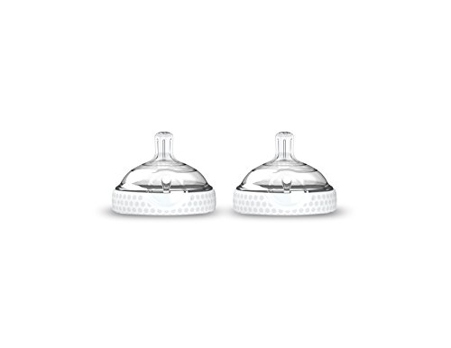 Baby Brezza Baby Bottle Replacement Parts - 2 Pack of BPA Free Replacement Tops - Medium Flow Nipple - Grey