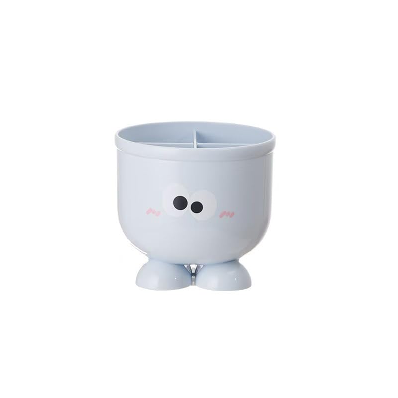 Cartoon Desktop Trash Can with Lid Mini Waste Bin for Office Dorm Room Home Blue Pen Holder Without