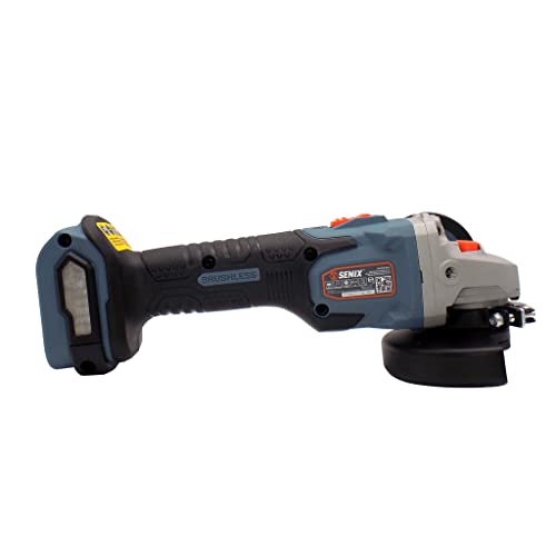 Senix 20 Volt Max* 4 1/2-Inch Brushless Angle Grinder, 8500 Rpm Max, 3-Position Auxiliary Handle, Spring-Loaded Safety Slide Switch, Includes 2.5 Ah Battery And 2A Charger, Pax2115-M2, Blue #TOP3