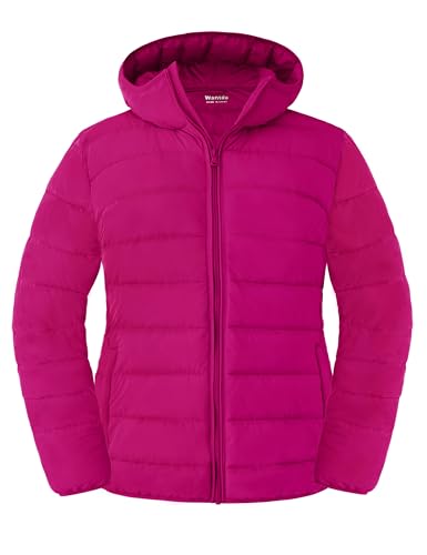 wantdo Plus Size Puffer Jacket Women Quilted Hooded Winter Coats Rose Red 3X