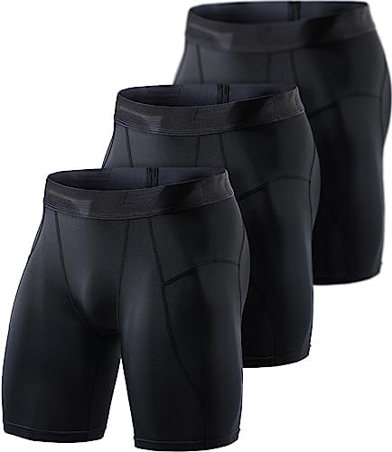 TSLA Men's Athletic Compression Shorts, Sports Performance Active Cool Dry Running Tights, Core 3pack Shorts Black/Black/Black, Medium