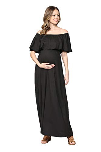 black off the shoulder maternity dress Women's Ruffle Maxi (Black Solid, S) at Amazon Women's Clothing store size:15 try styling this fishtail occasion_vacation Pure Linen Chemisier Dress