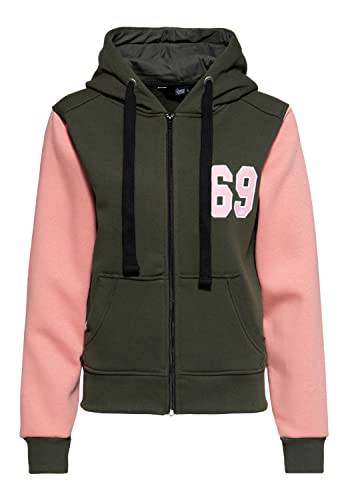 Queen Kerosin Sugar Babe Veste sweat pour femme | Coupe droite | Capuche | Broderies | Chiné, vert, M