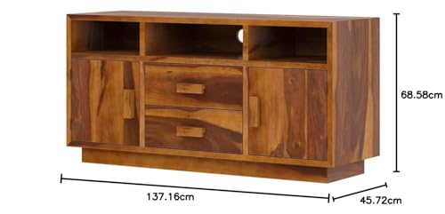 Image of Solid Wood TV Unit for Living Room 55 Inch Furniture - Wooden TV Unit with Storage Cabinet with 2 Drawr, 7 Shelves Wooden TV Cabinet for Living Room - Fits up to 55-Inch TV (Barrett)