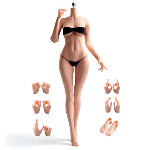 RoofWorld 1/6 Scale Female Body, 12inch Natural Beauty Body Super Flexible Seamless Normal Skin Figure Stainless Steel Skeleton Miniature Soldier Action Figure Model Collection Doll