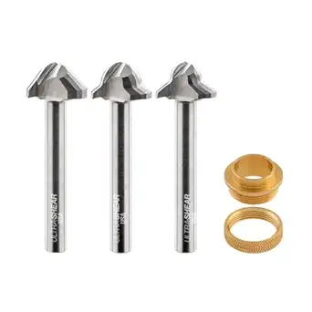 Ultra-Shear Juice Groove Router Bits, 4 Piece Set, Carbide Head, USA Made, 3 Flute, CNC Bits for Cutting Board Grooves - US2JG-4PC