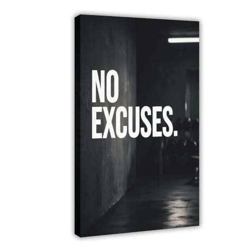 Retro Fitness Motivation No Excuses Dumbbell Quote Mural Canvas Art Poster