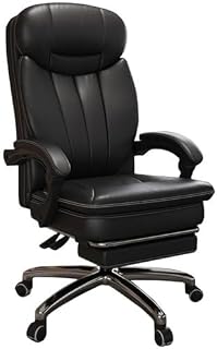 Ergonomic Office Chair - Genuine Leather Executive Chair with 170° Recline & Retractable Footrest, S-Shaped Backrest for Home Office Use