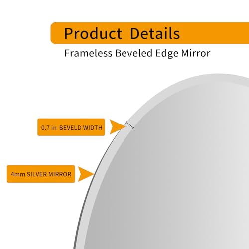 KOHROS Frameless Oval Mirror 20" x 28" Bathroom Wall Mirror w/Polished Beveled Edge, Anti-Rust, Tempered Glass (Silver) by KOHROS - Image 5
