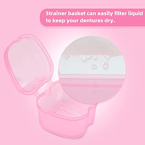 Dental Orthodontic Retainer Container Cleaning Case,Denture Bath Box Case Cup Holder, Mouthguard Storage Soaking Case - Leak Proof With Lid Waterproof - Pink #TOP6