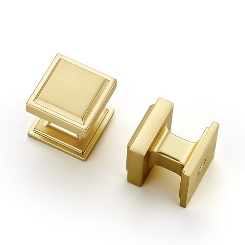 Image of Ravinte 20 Pack Brushed Gold Square Kitchen Cabinet Knobs,Zinc Solid Drawer Pulls,Farmouse Cabinet Handles for Cupboard, Closet, Dresser and Bathroom, Modern Cabinet Hardware for Cabinets