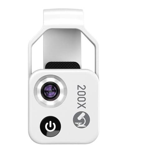 携帯電話用顕微鏡レンズ、 MS002 200倍 携帯電話用顕微鏡レンズ クリップ付き 植物 昆虫 毛 観察 宝石 翡翠 鑑定 、クリップオン顕微鏡(White With CPL)