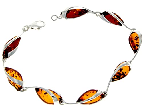 Modern Designer 925 Sterling Silver 19.5 cm Link Bracelet set with Genuine Baltic Amber Gemstones - GL5013