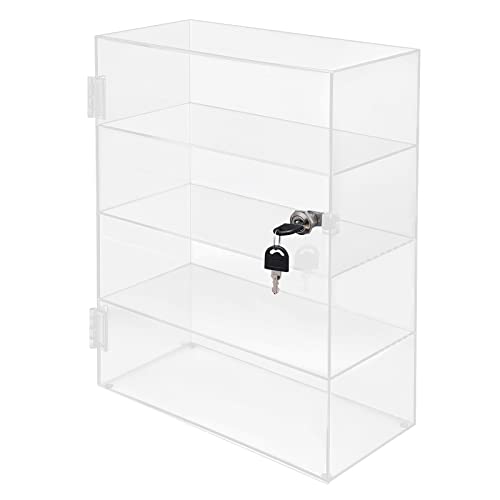 Acrylic Display Case with Lock Key, 4-Tier Locking Countertop Display Case with Shelves, Clear Lockable Showcase Display Cabinet for Collectibles Office Retail Display Safe Storage, 11.8x5.9x15.7 Inch