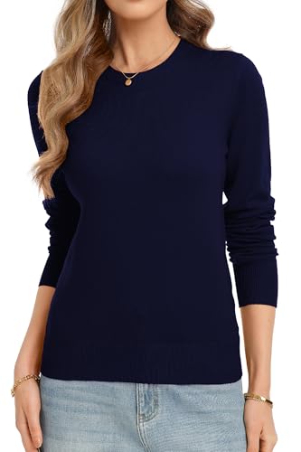 Image of QUALFORT Women's Sweaters Long Sleeve Soft Lightweight Basic Knitted Pullover Sweater