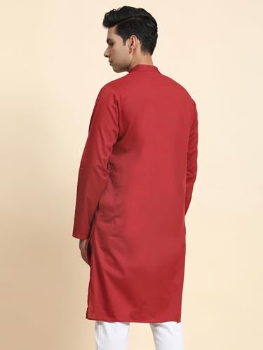 Image of Amazon Brand - Anarva Men's Cotton Solid Dress Long Kurta Regular Fit Casual
